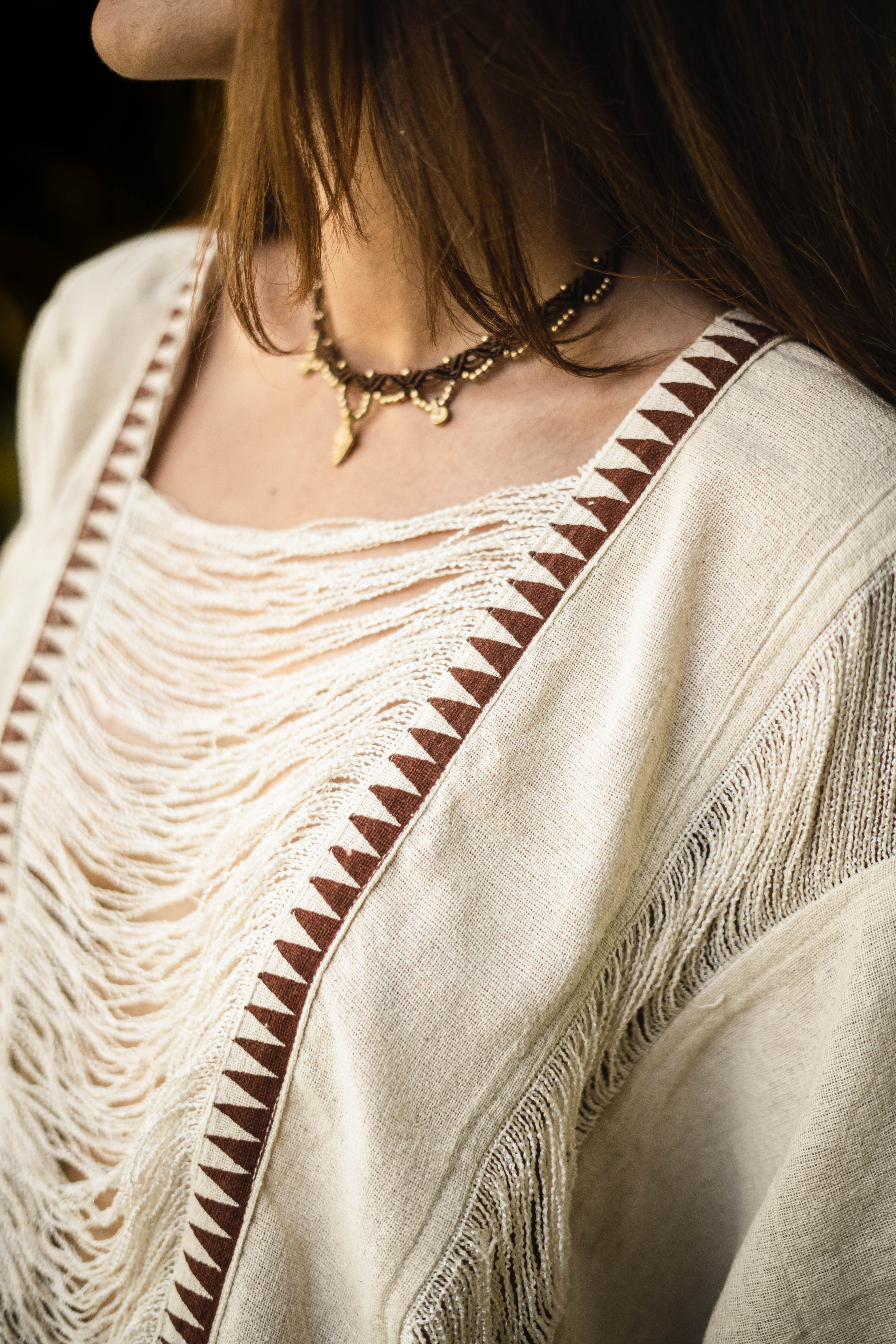 Tribal Frayed Top - Natural Ivory