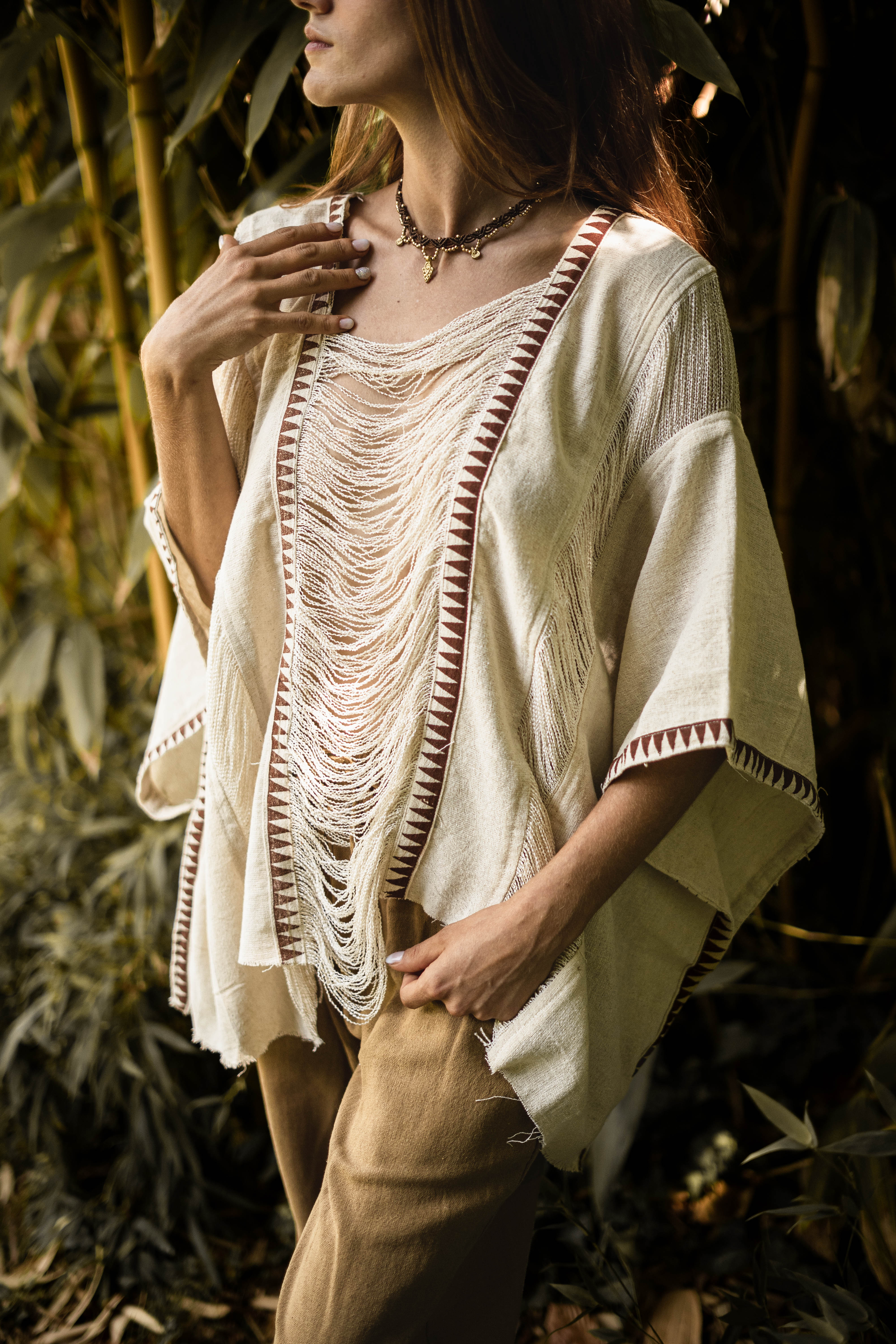 Tribal Frayed Top - Natural Ivory