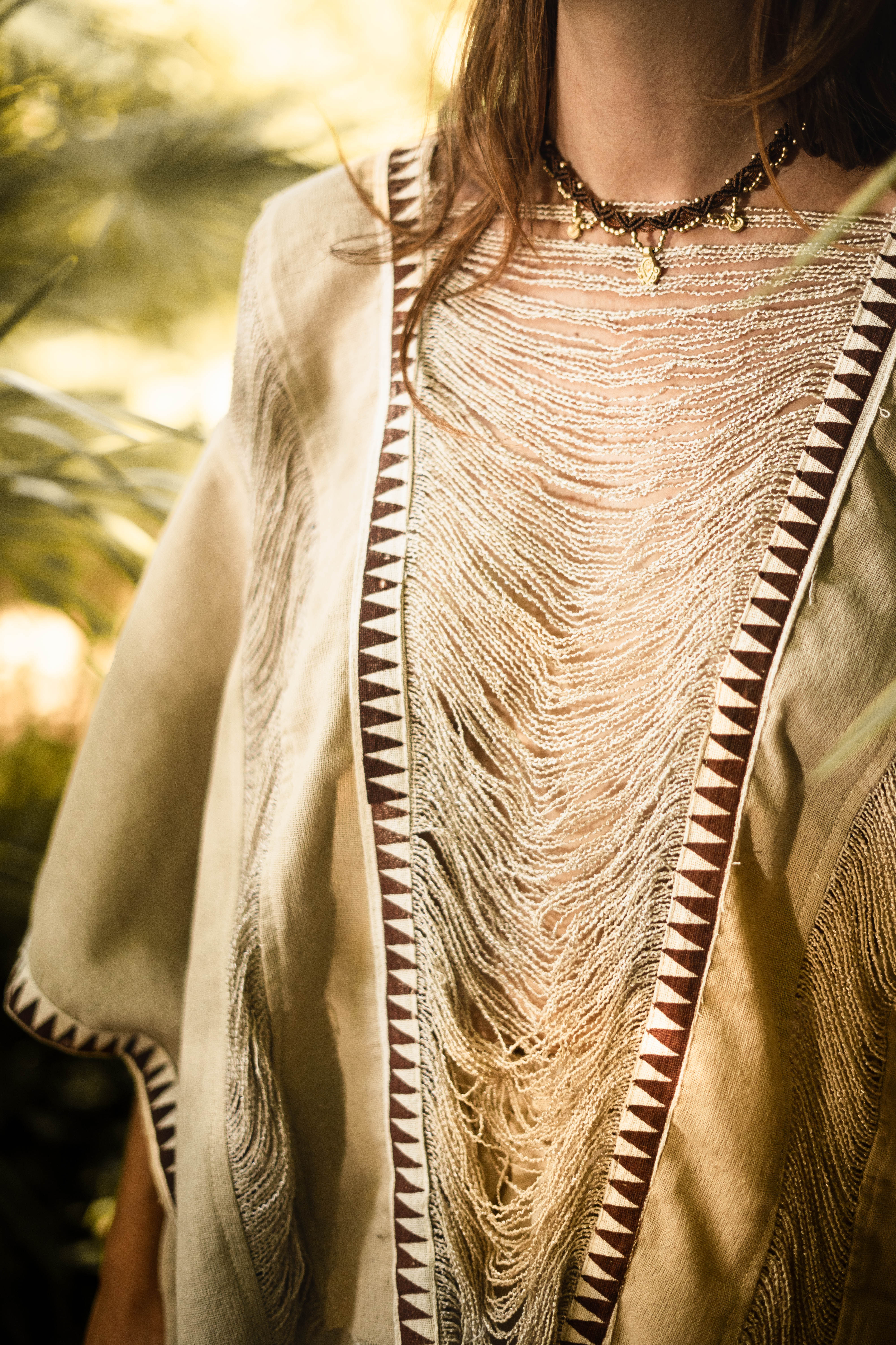 Tribal Frayed Top - Clay Beige
