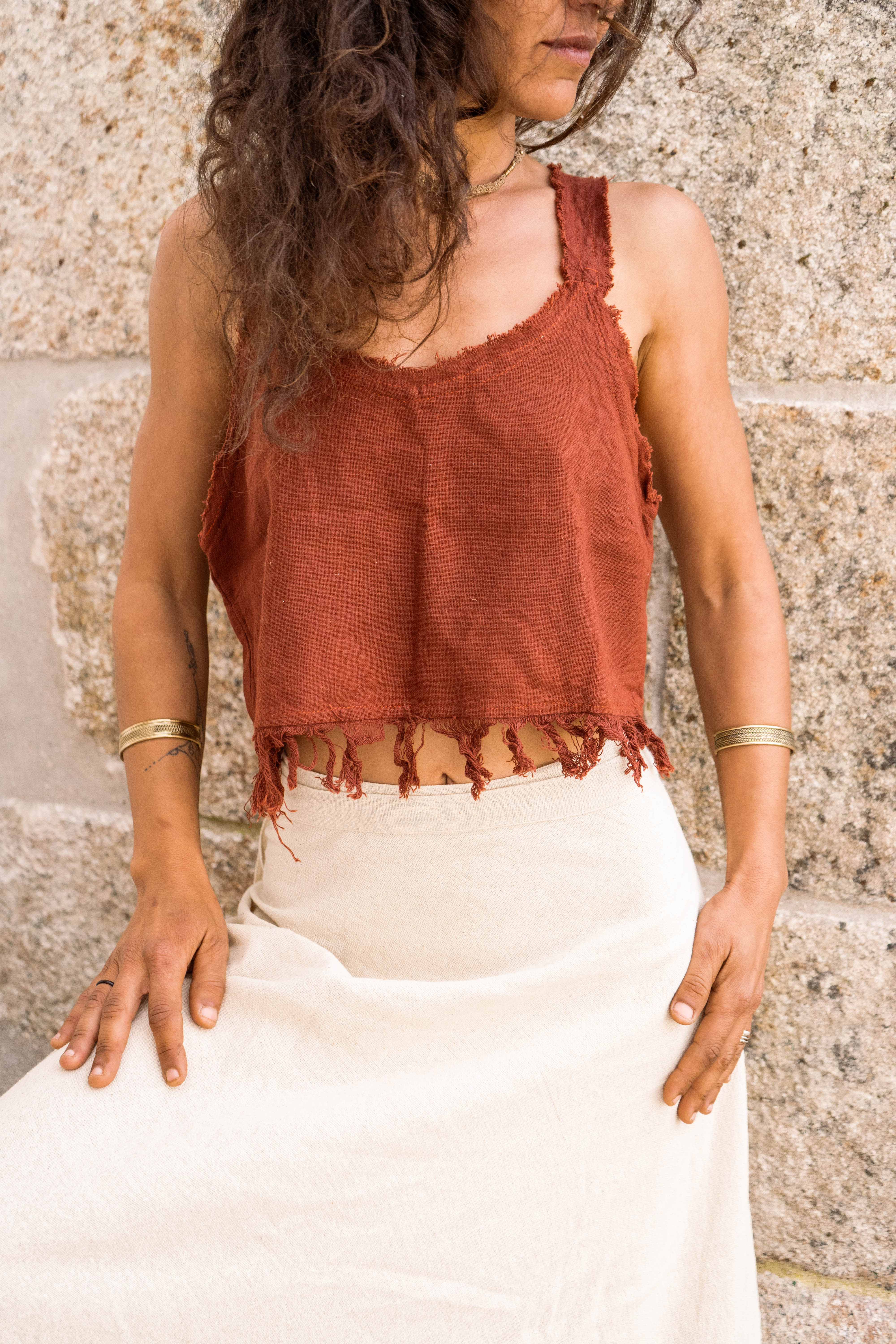 Natural Cotton Crop Top – Terracotta Rust