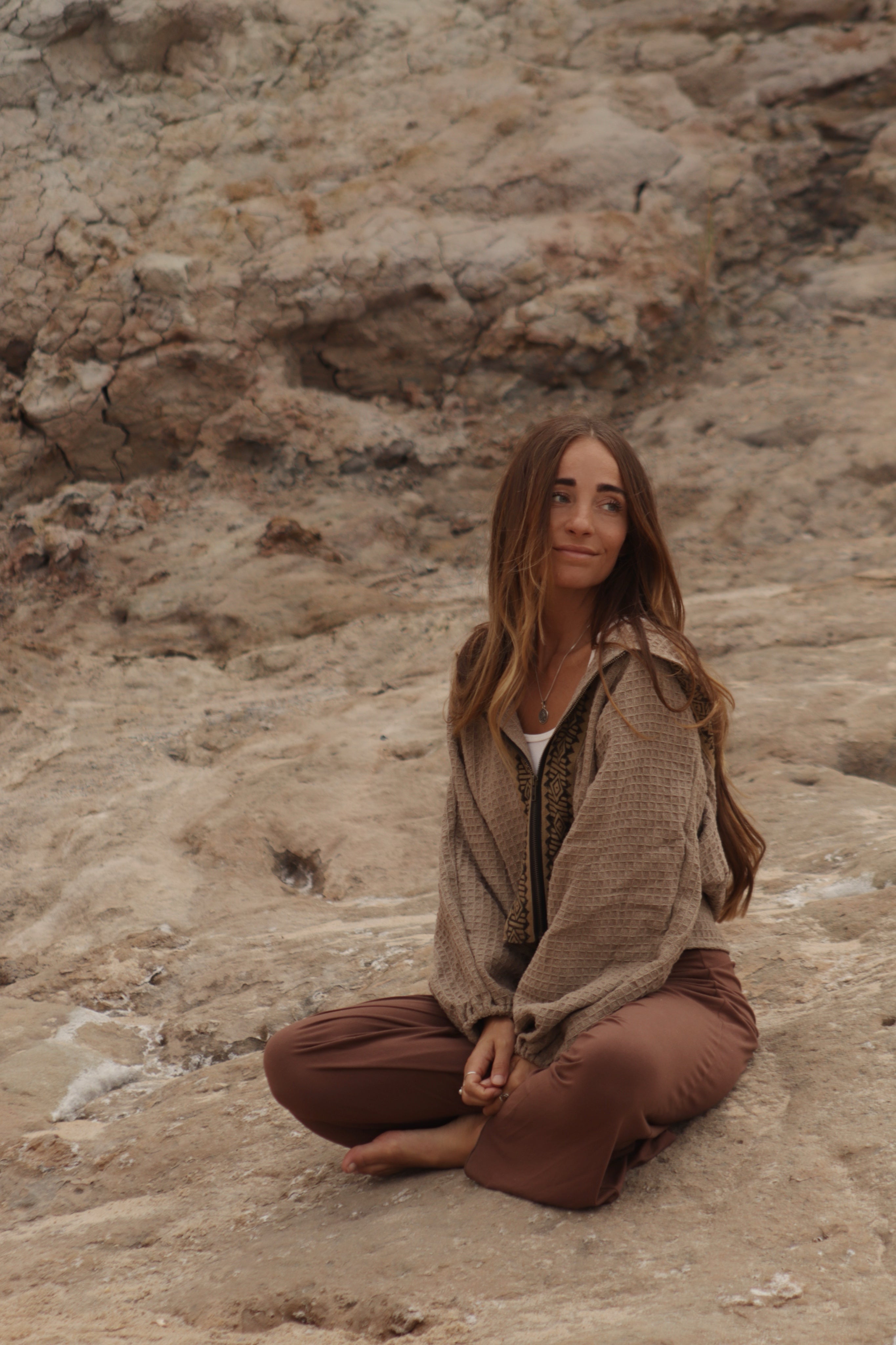 Hooded Cotton Cardigan - Clay Beige