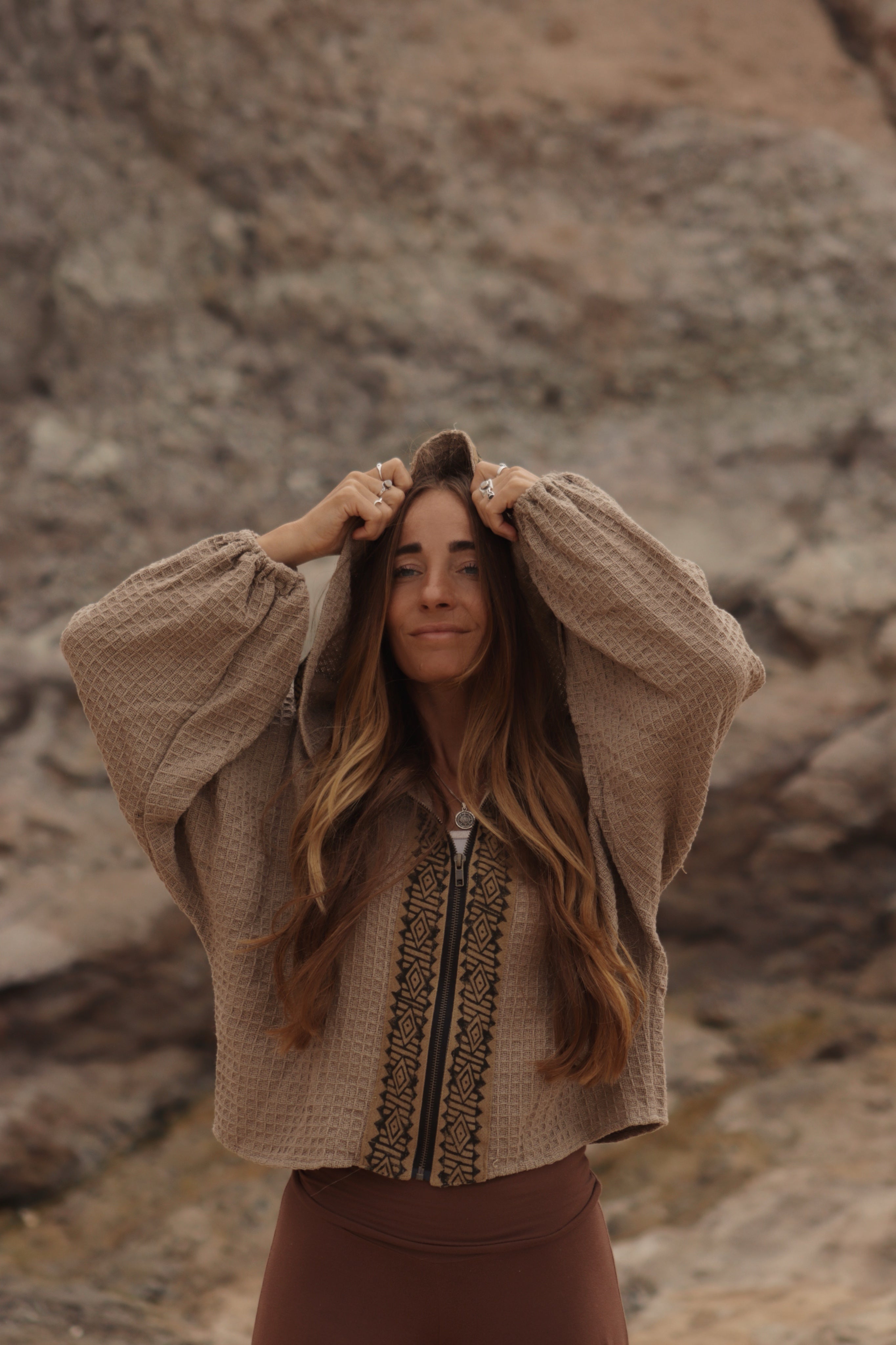 Hooded Cotton Cardigan - Clay Beige