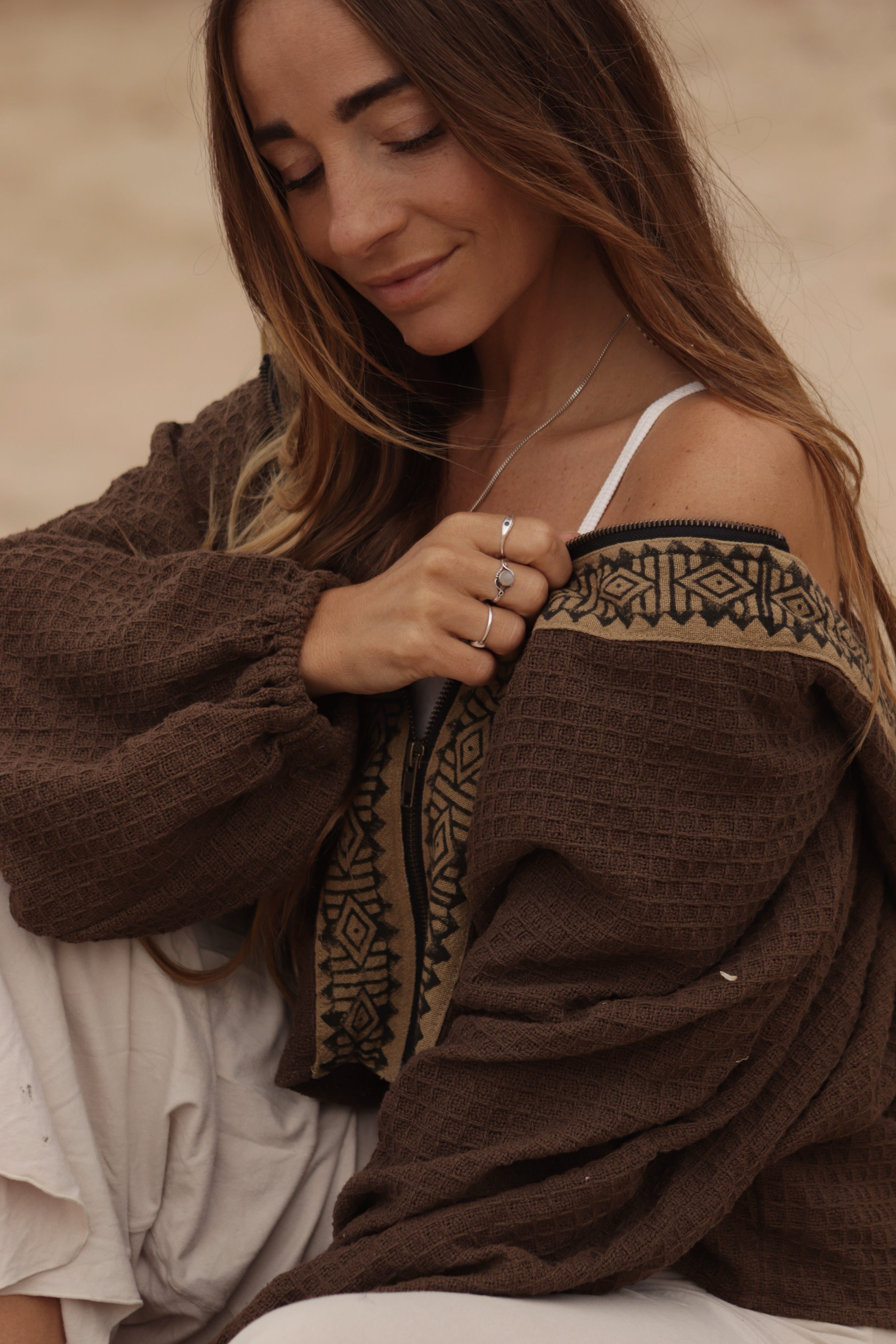 Hooded Cotton Cardigan - Chocolate Brown