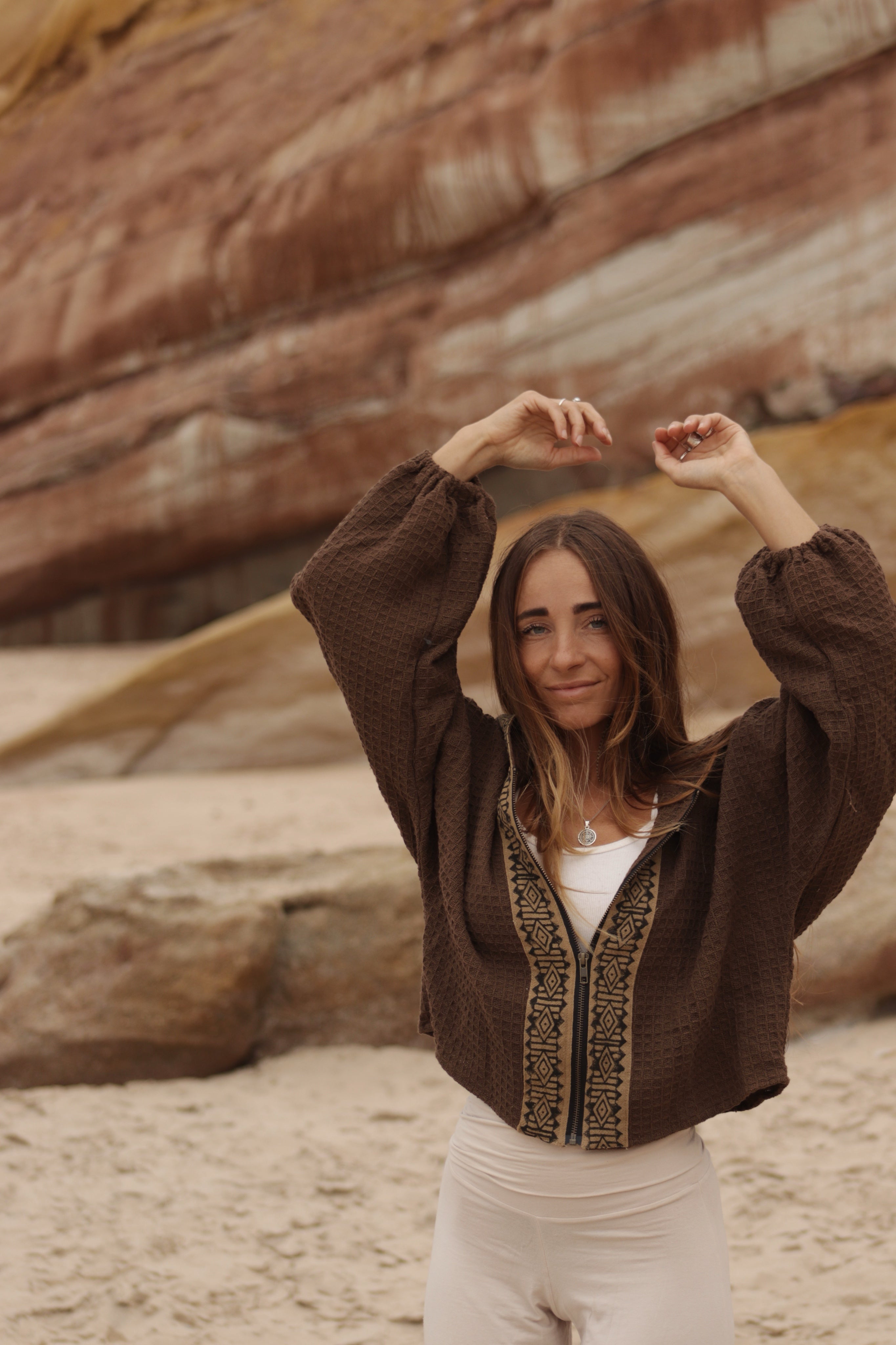 Hooded Cotton Cardigan - Chocolate Brown