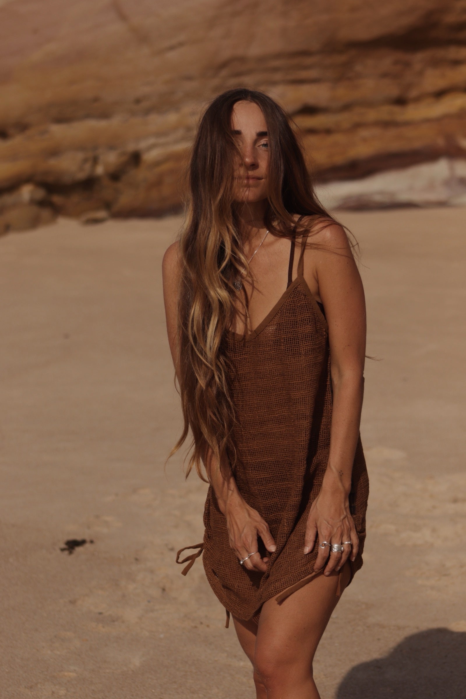 Tribal Net Dress - Earth Brown