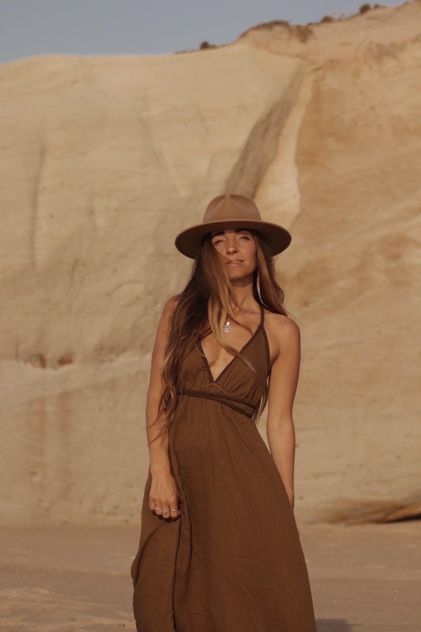 Long Cotton Gauze Dress - Earthy Brown