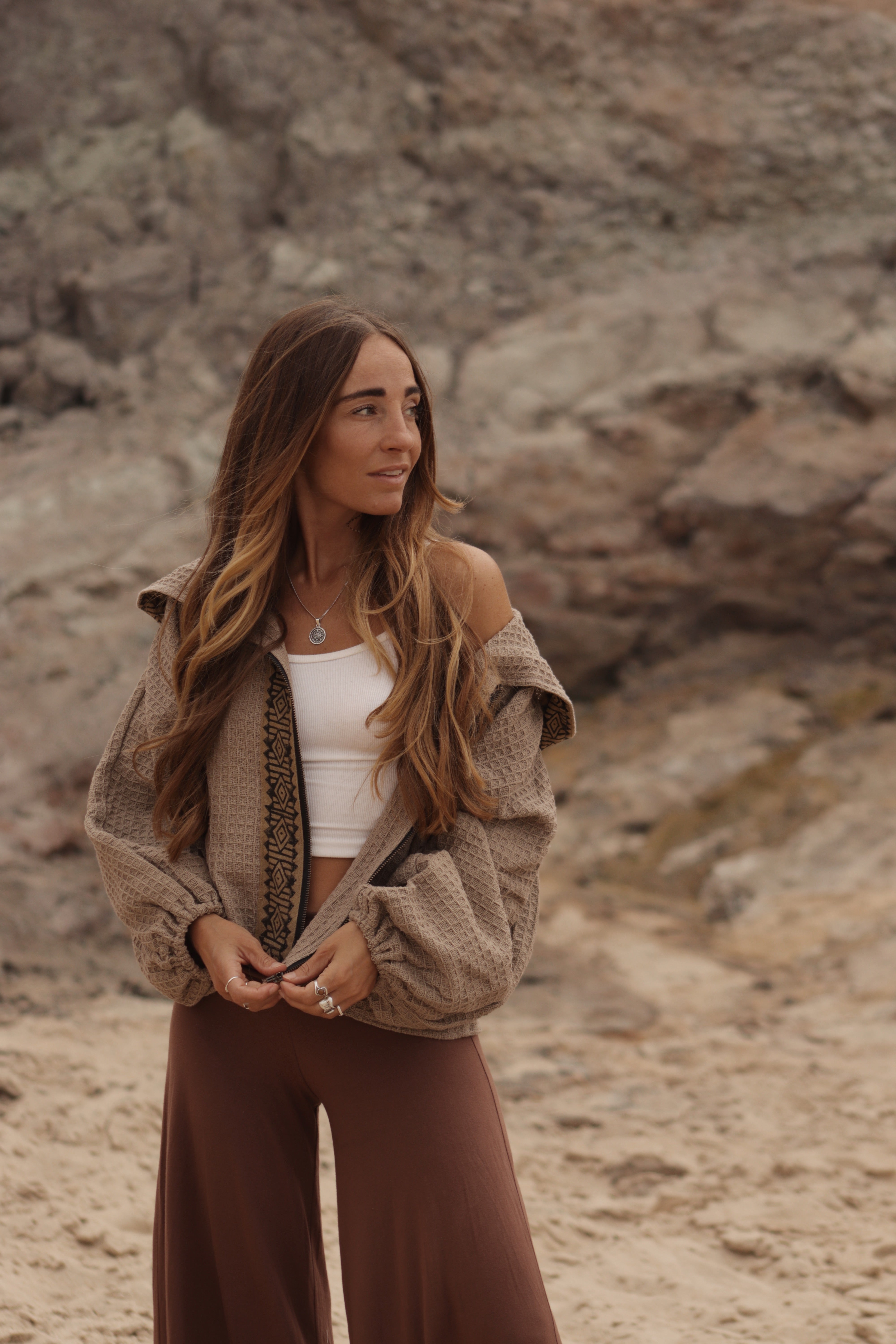 Hooded Cotton Cardigan - Clay Beige