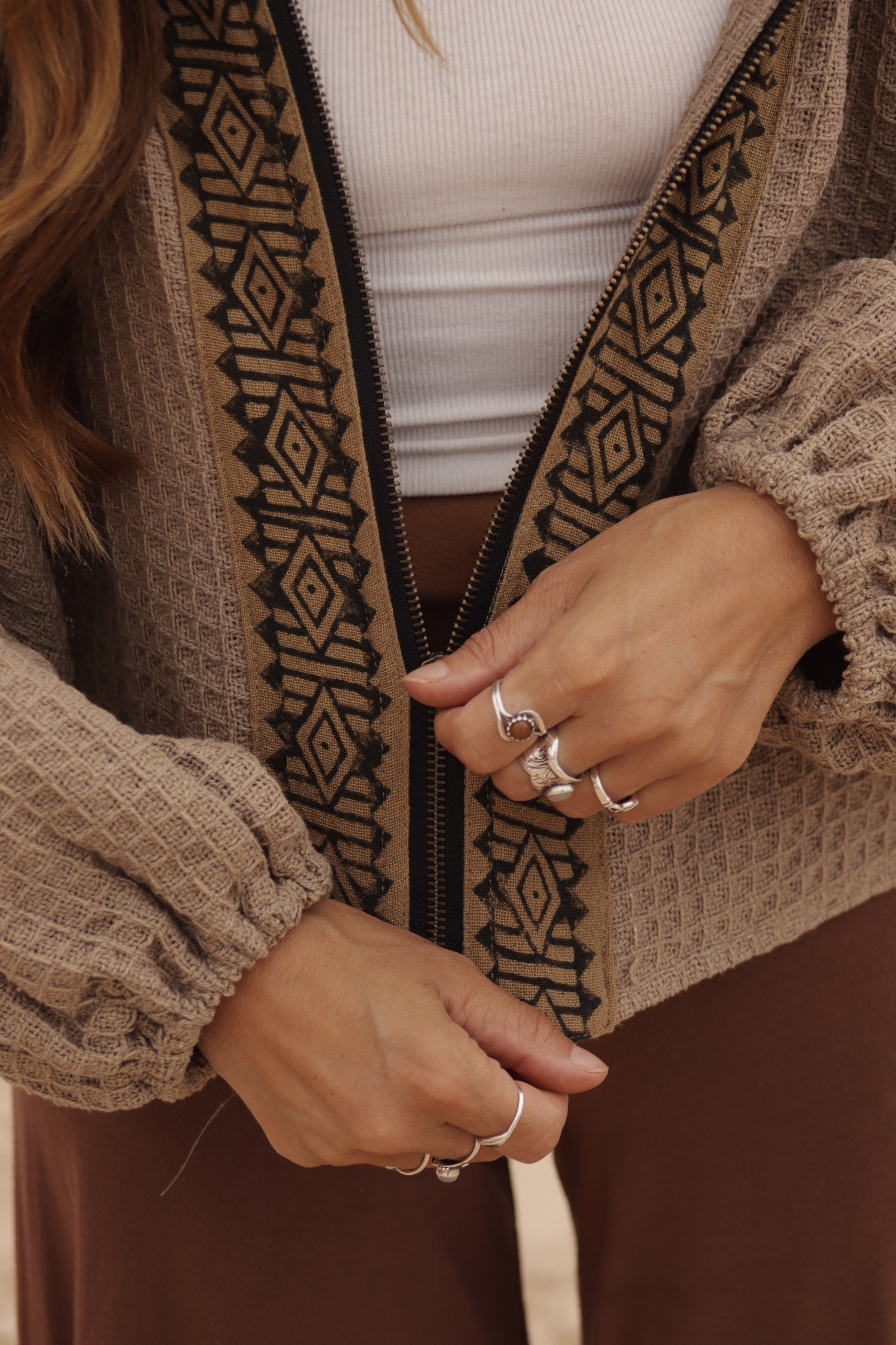 Hooded Cotton Cardigan - Clay Beige