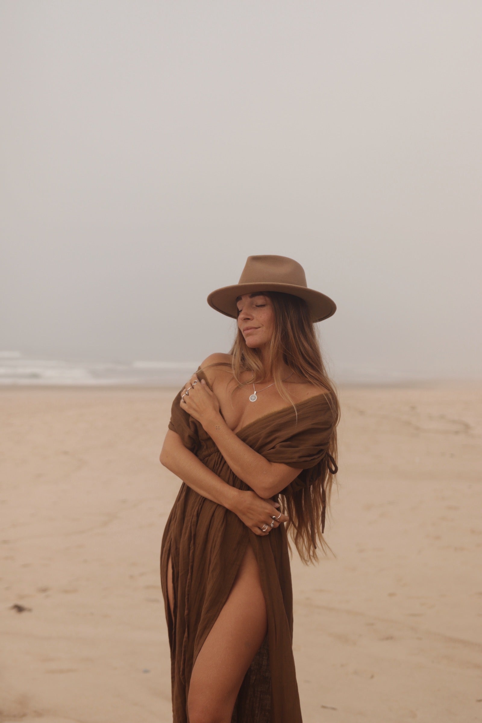 Boho Cotton Gauze Maxi Dress - Earth Brown