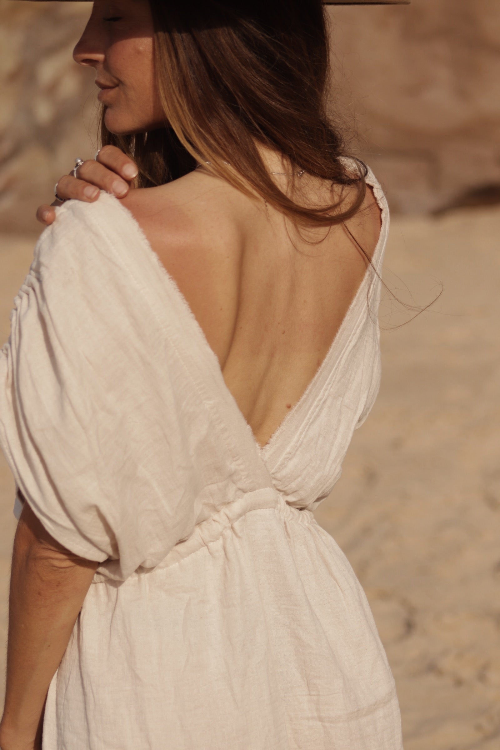 Boho Cotton Gauze Maxi Dress - Natural ivory