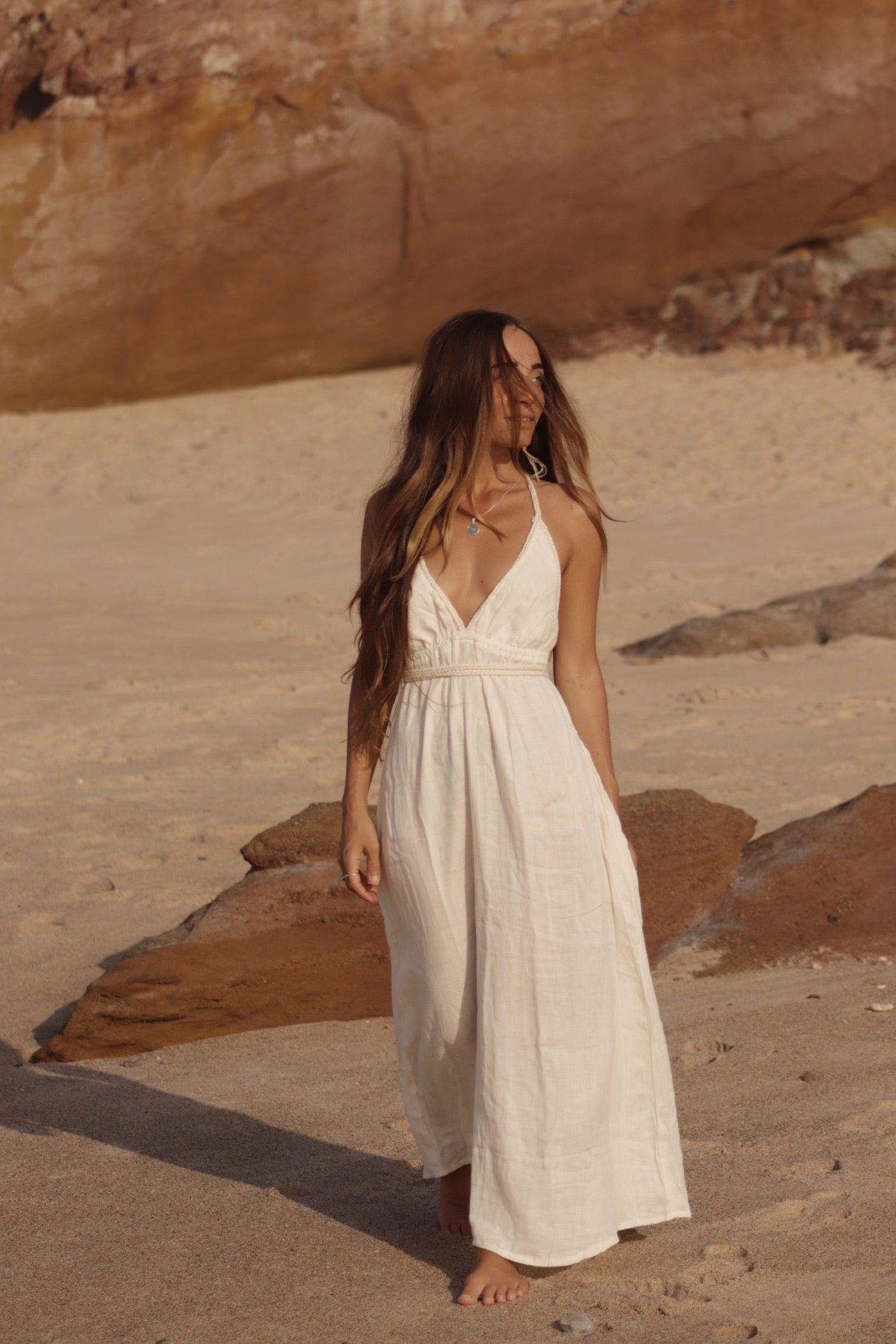 Long Cotton Gauze Dress - Natural White