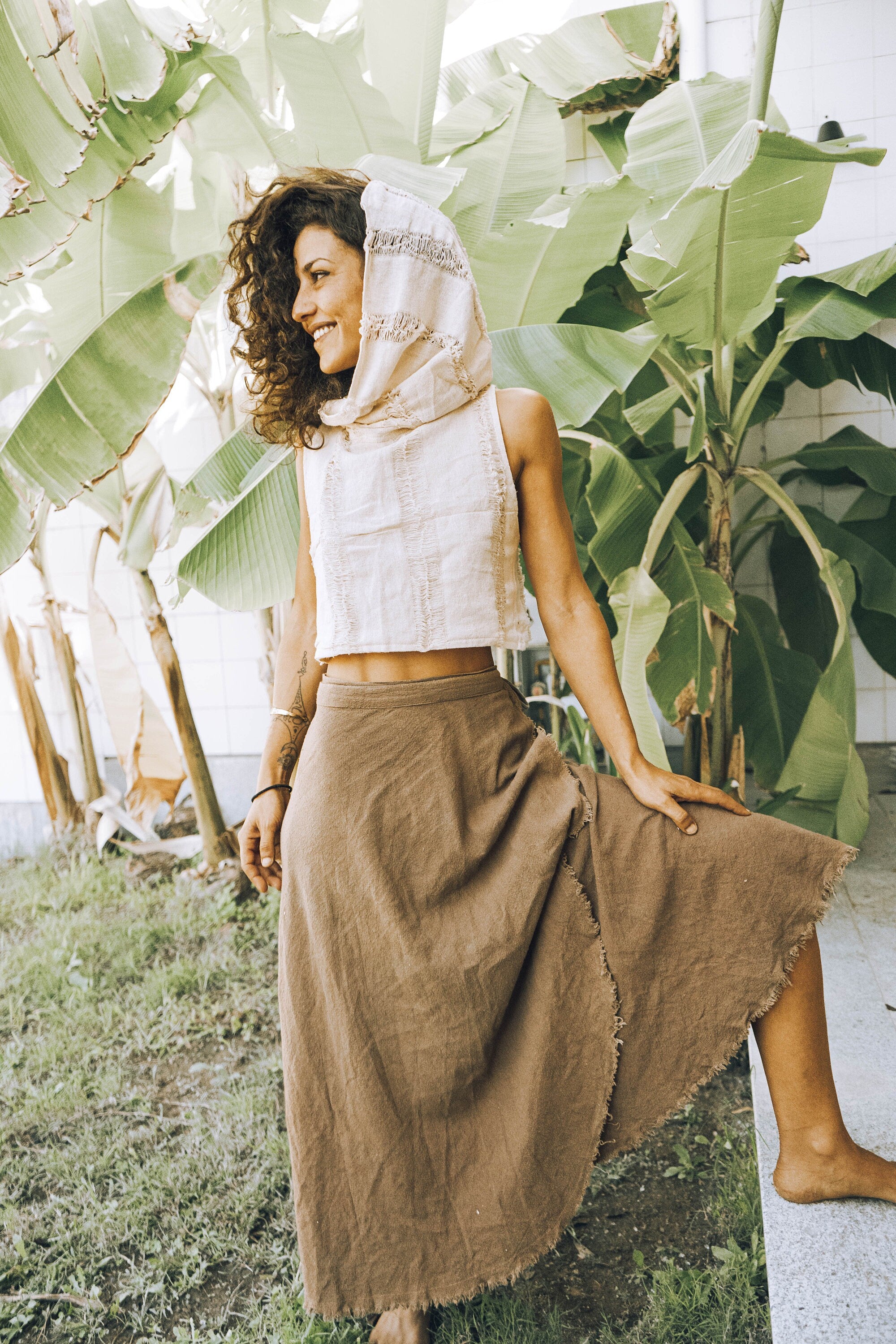 Hooded Boho Top - Natural Ivory