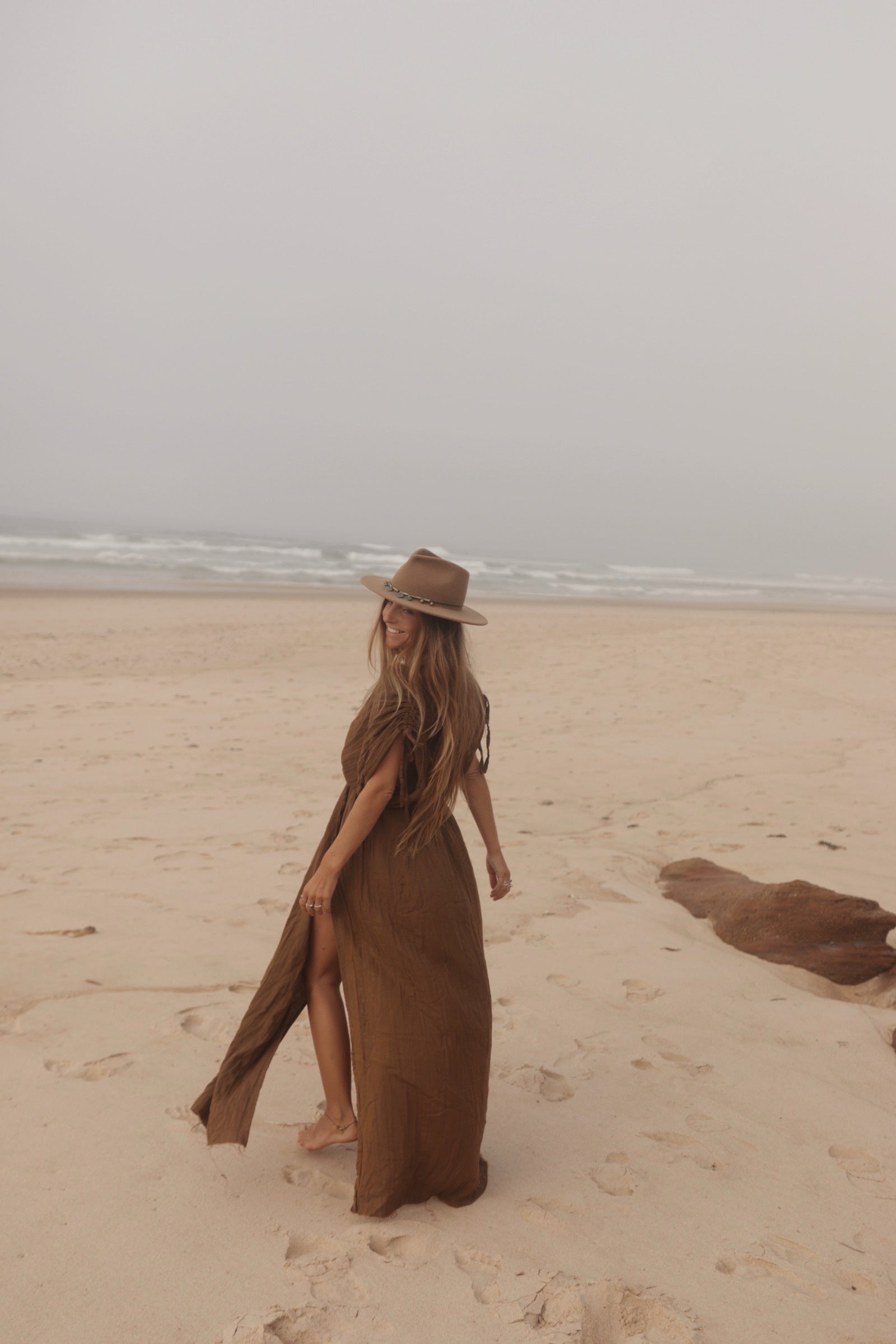 Boho Cotton Gauze Maxi Dress - Earth Brown