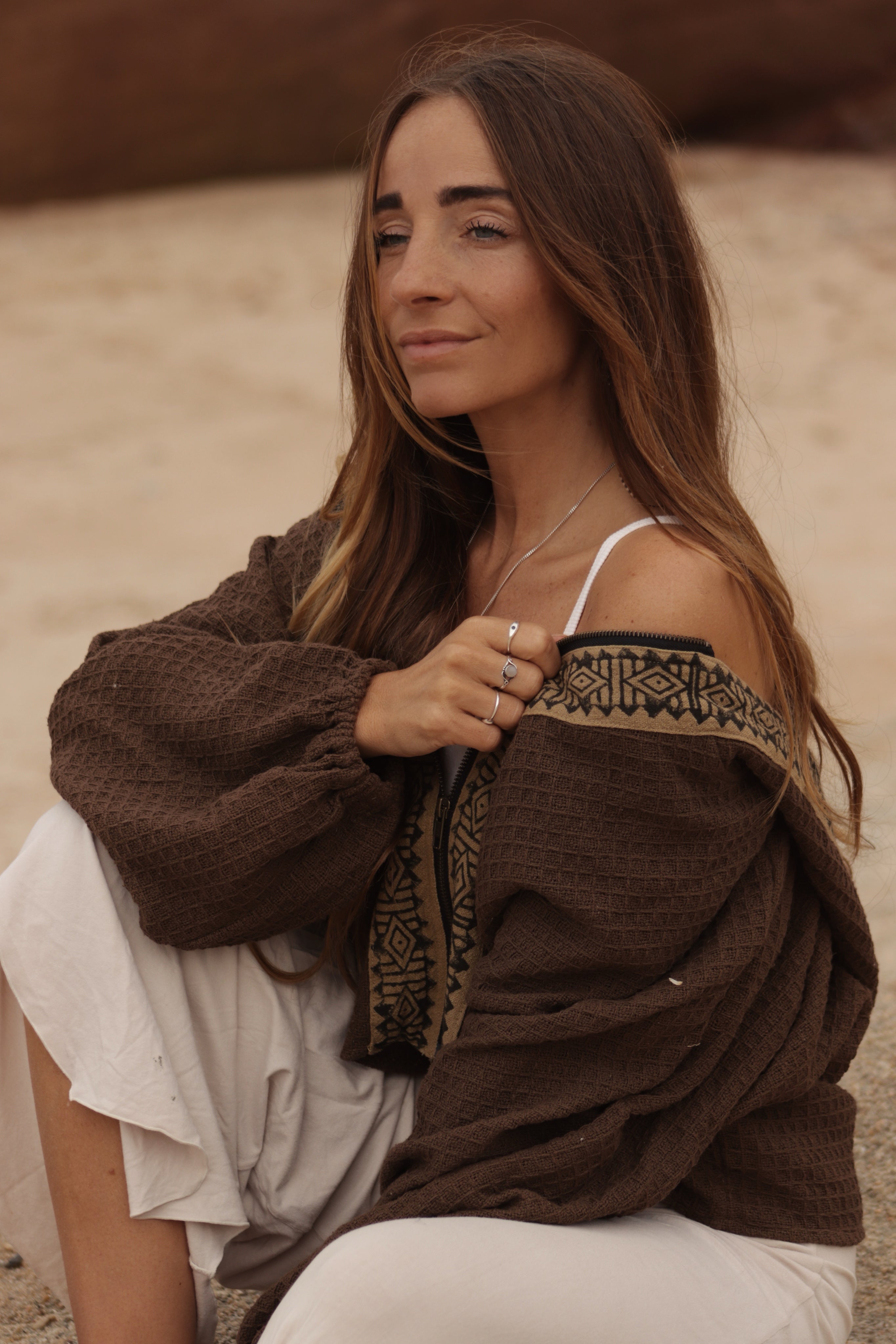 Hooded Cotton Cardigan - Chocolate Brown