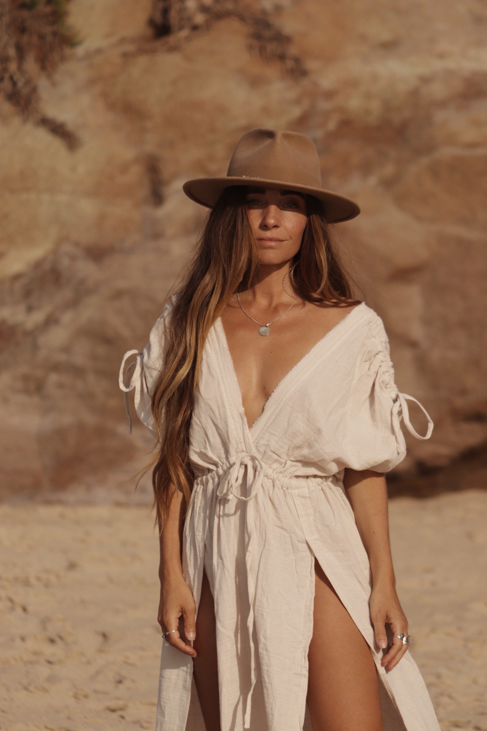 Boho Cotton Gauze Maxi Dress - Natural ivory