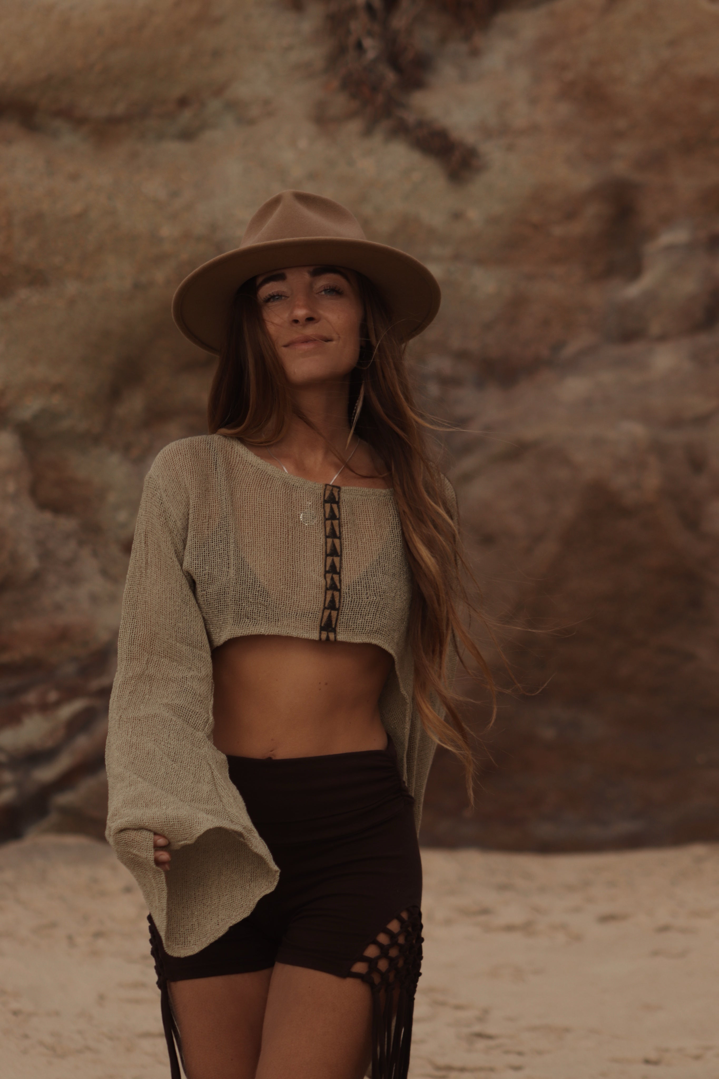 Organic net top - Clay Beige