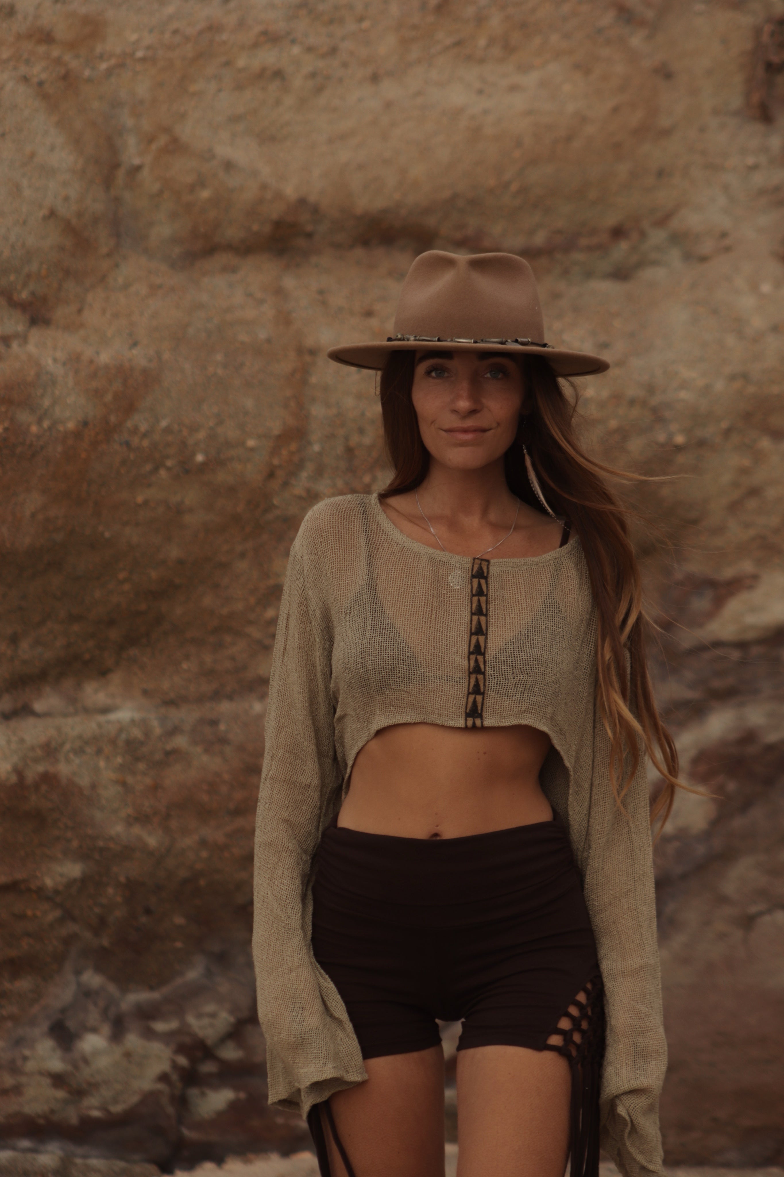 Organic net top - Clay Beige