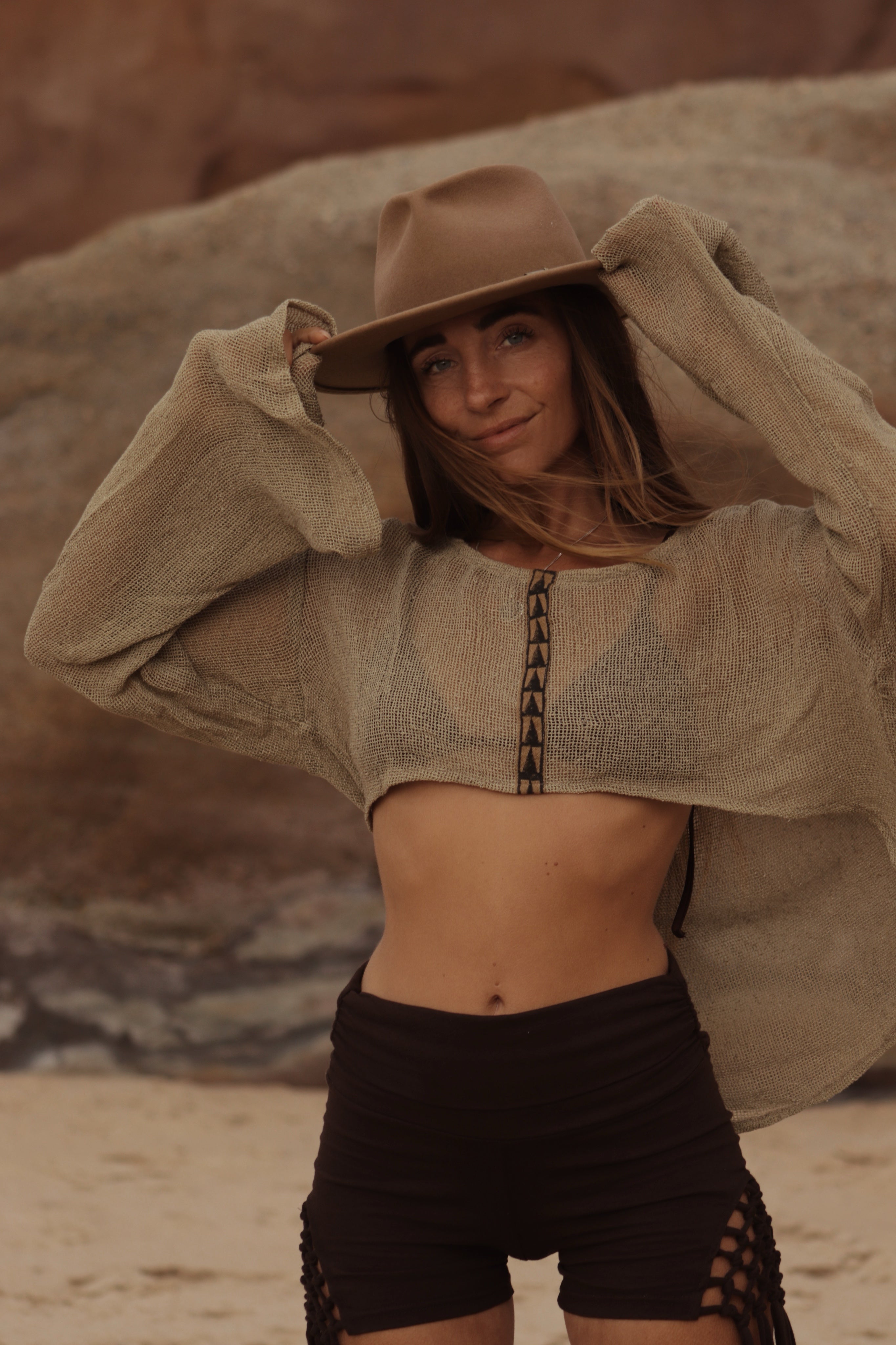 Organic net top - Clay Beige