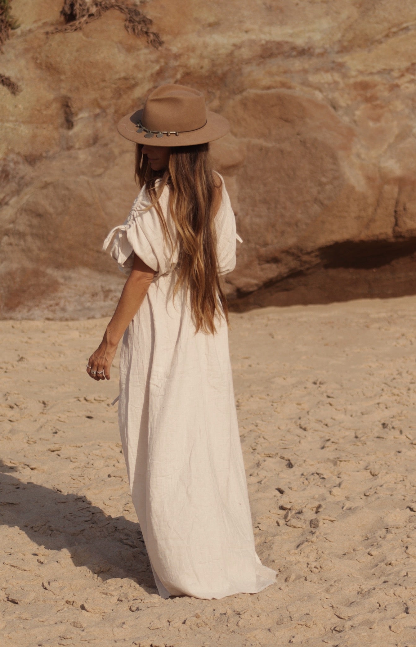 Boho Cotton Gauze Maxi Dress - Natural ivory