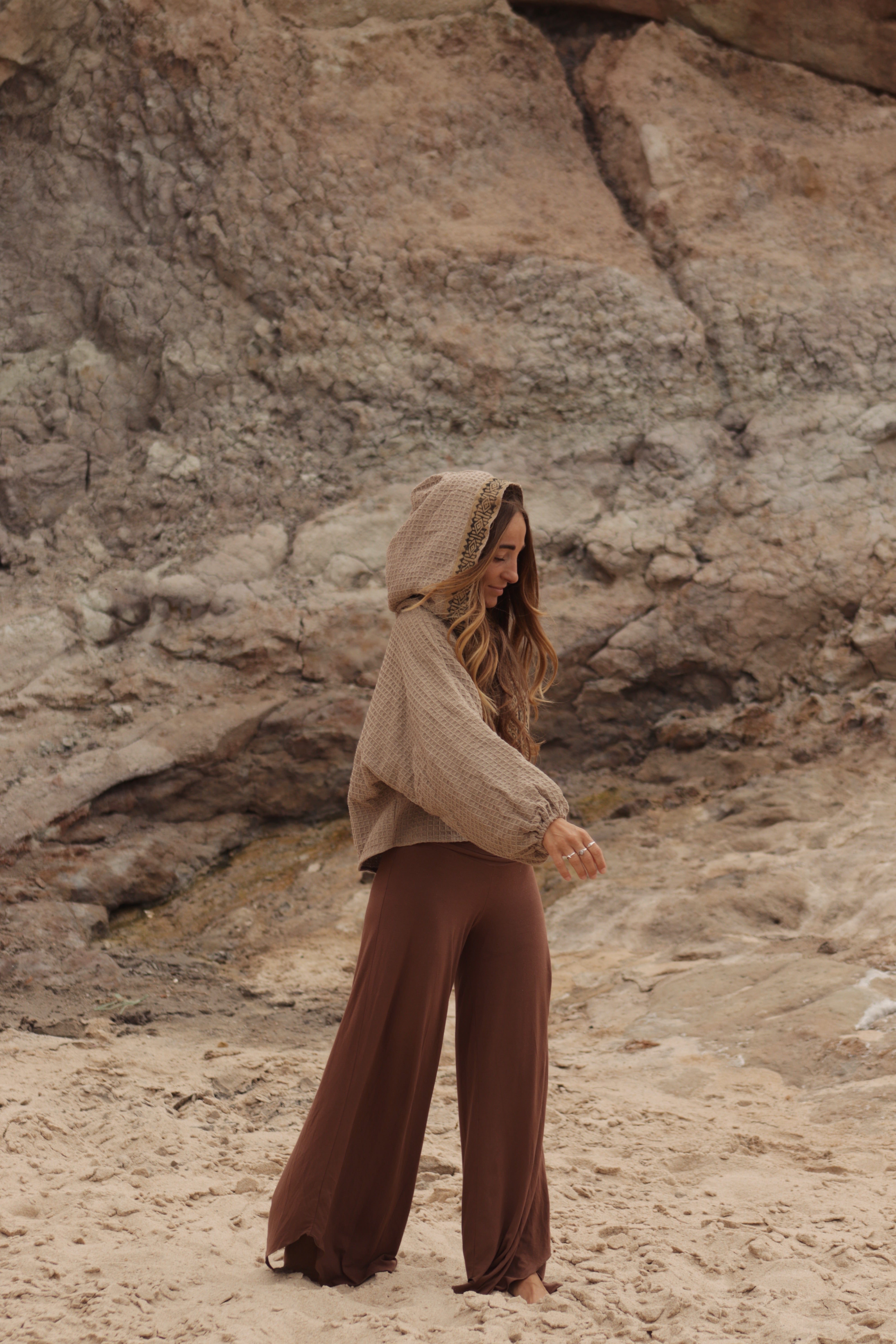 Hooded Cotton Cardigan - Clay Beige