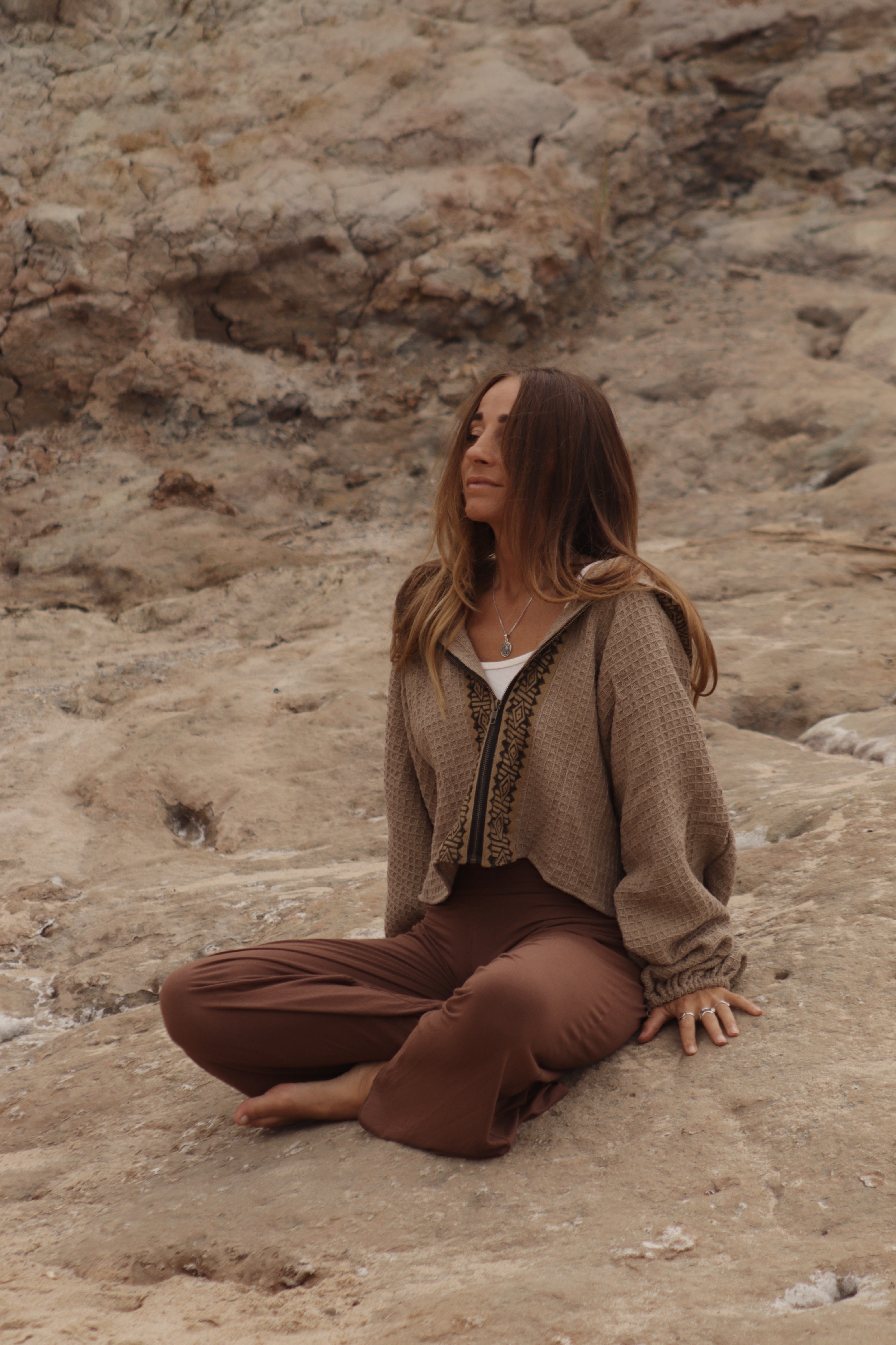 Hooded Cotton Cardigan - Clay Beige