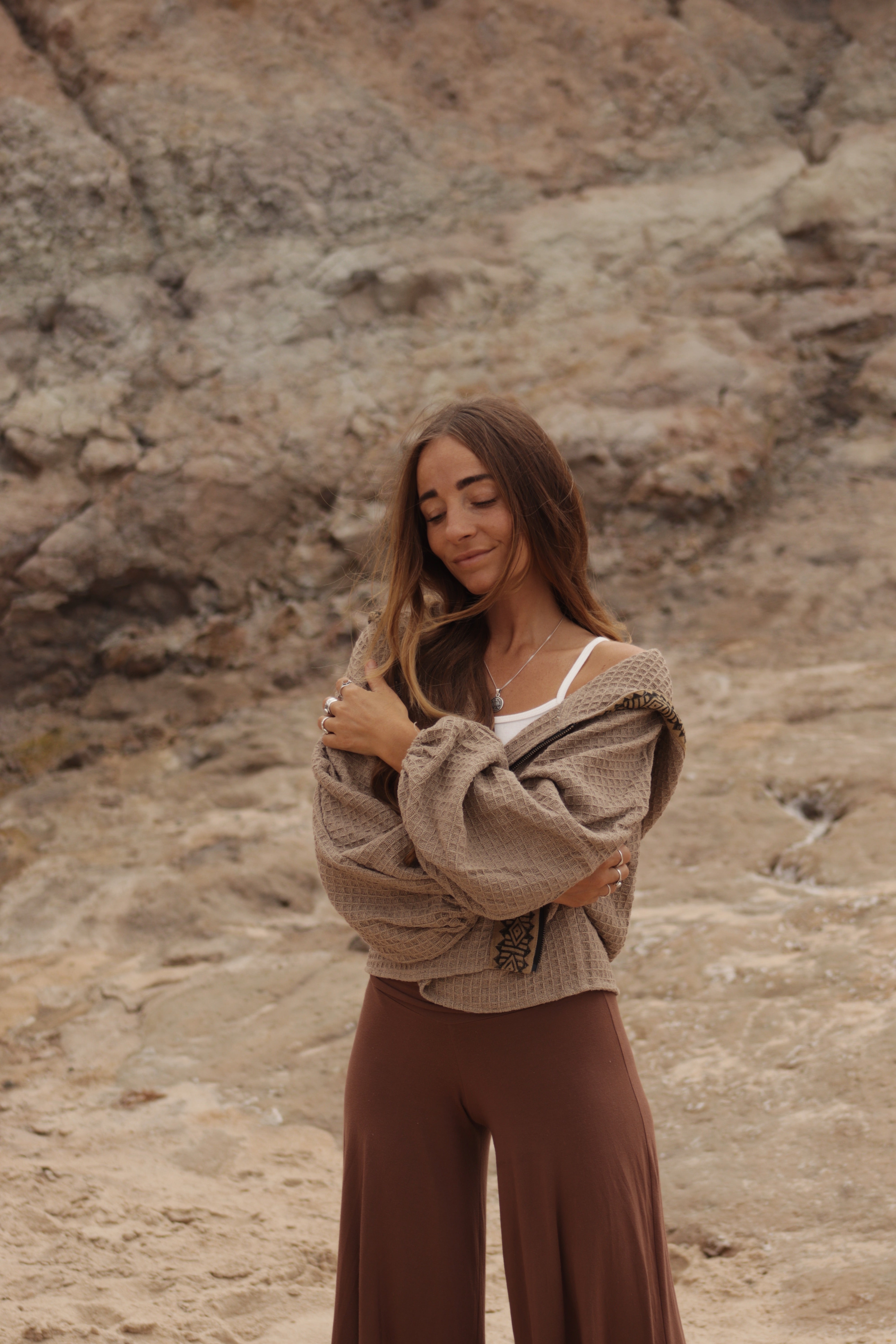 Hooded Cotton Cardigan - Clay Beige