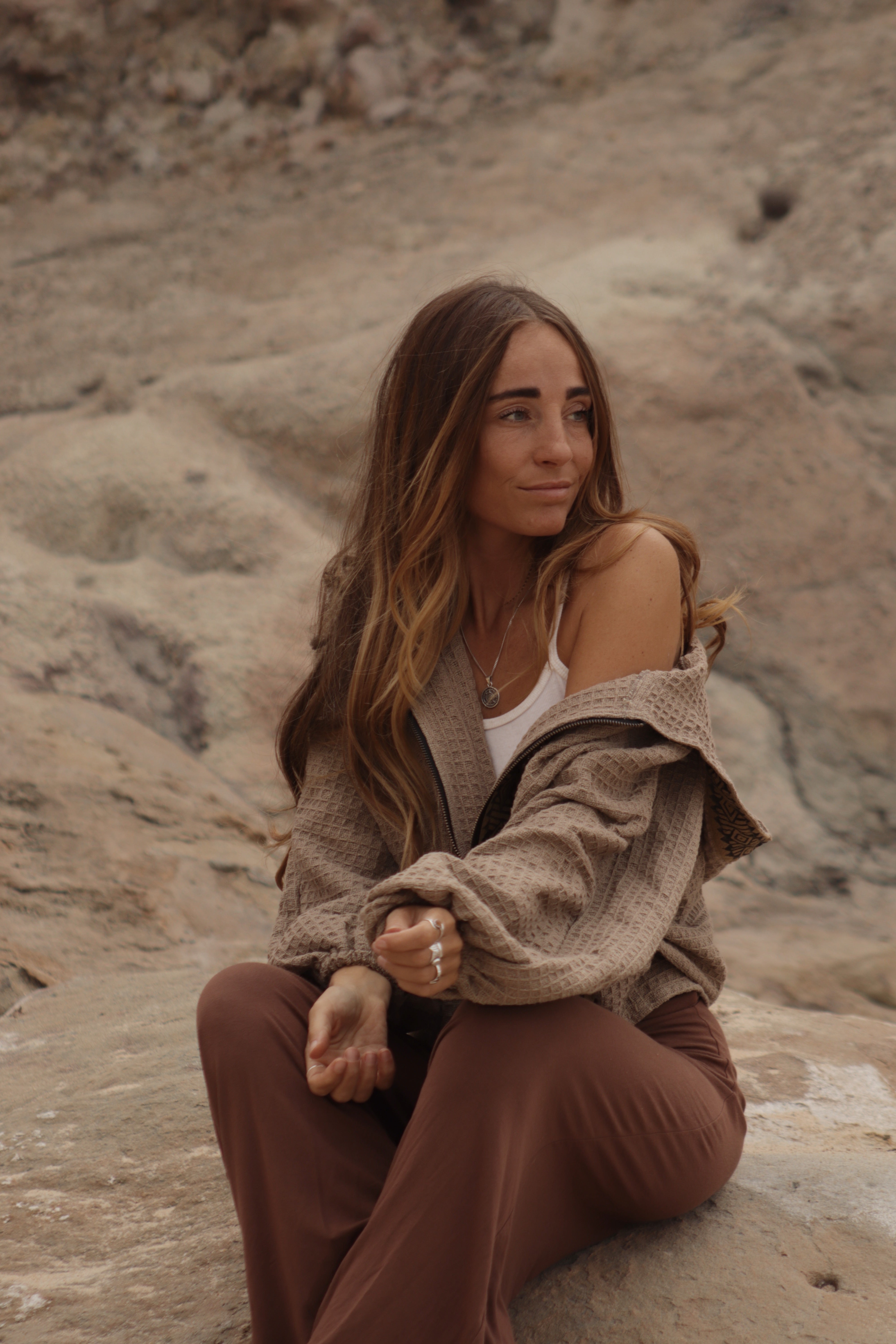 Hooded Cotton Cardigan - Clay Beige