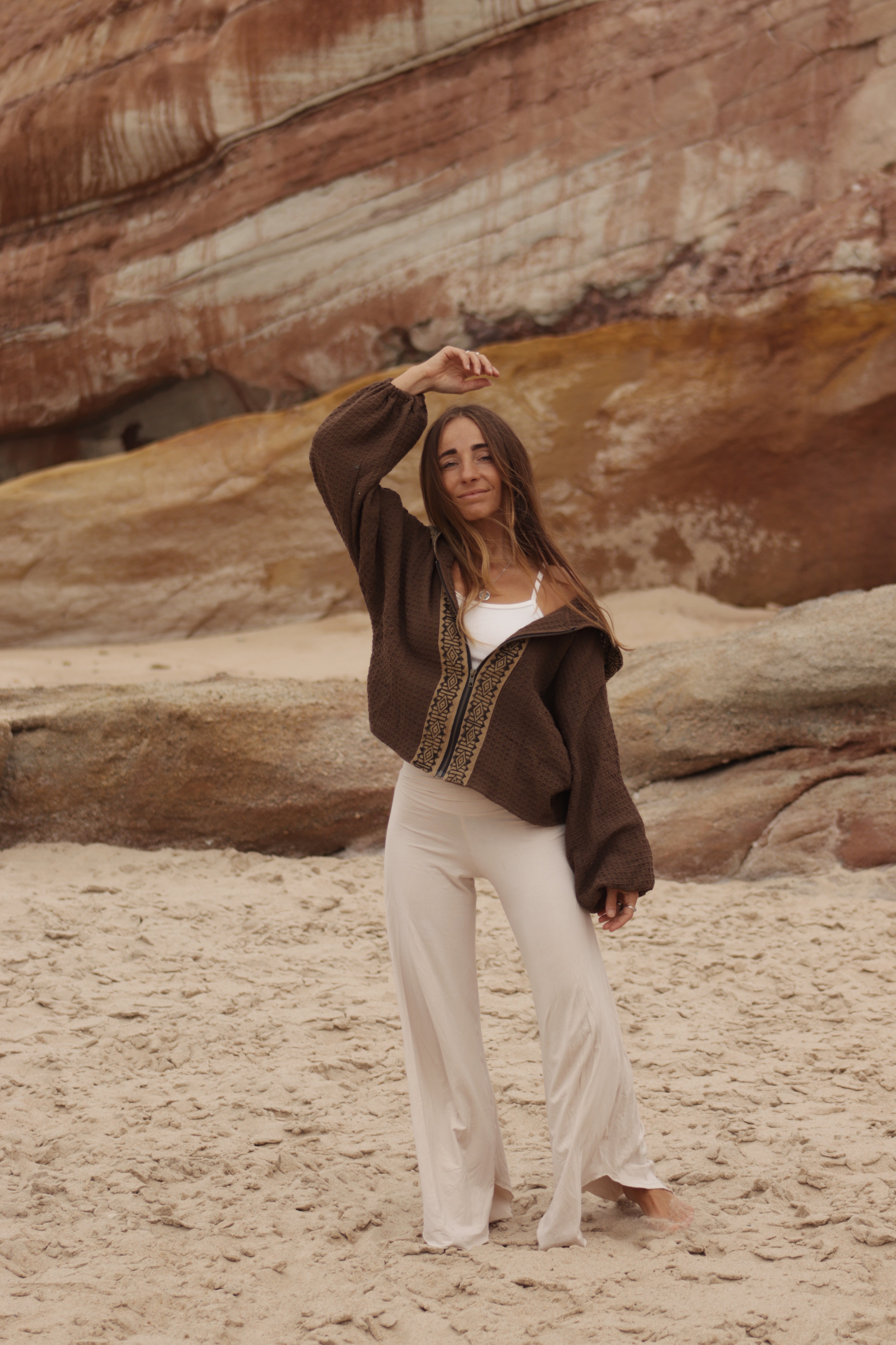 Hooded Cotton Cardigan - Chocolate Brown
