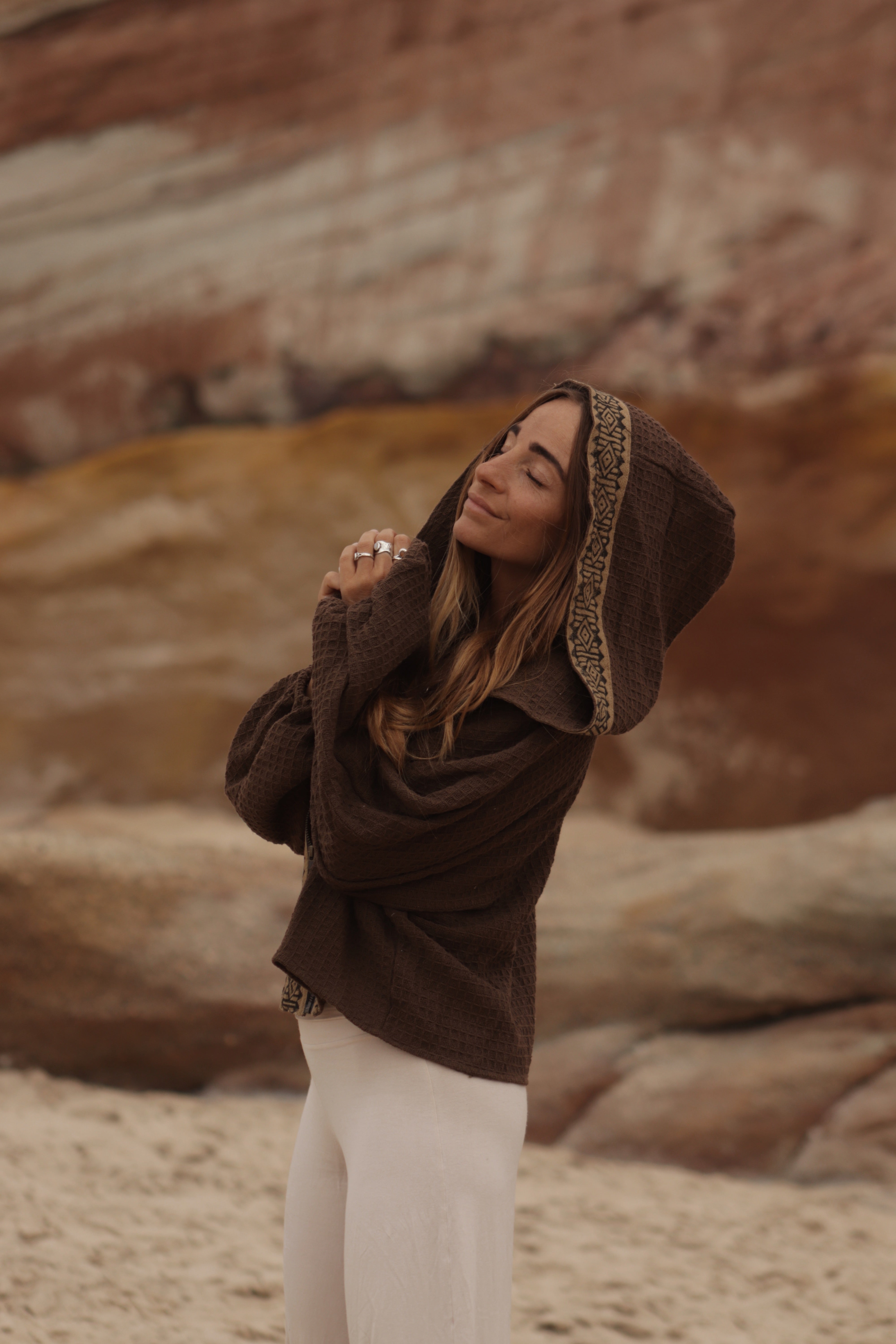 Hooded Cotton Cardigan - Chocolate Brown
