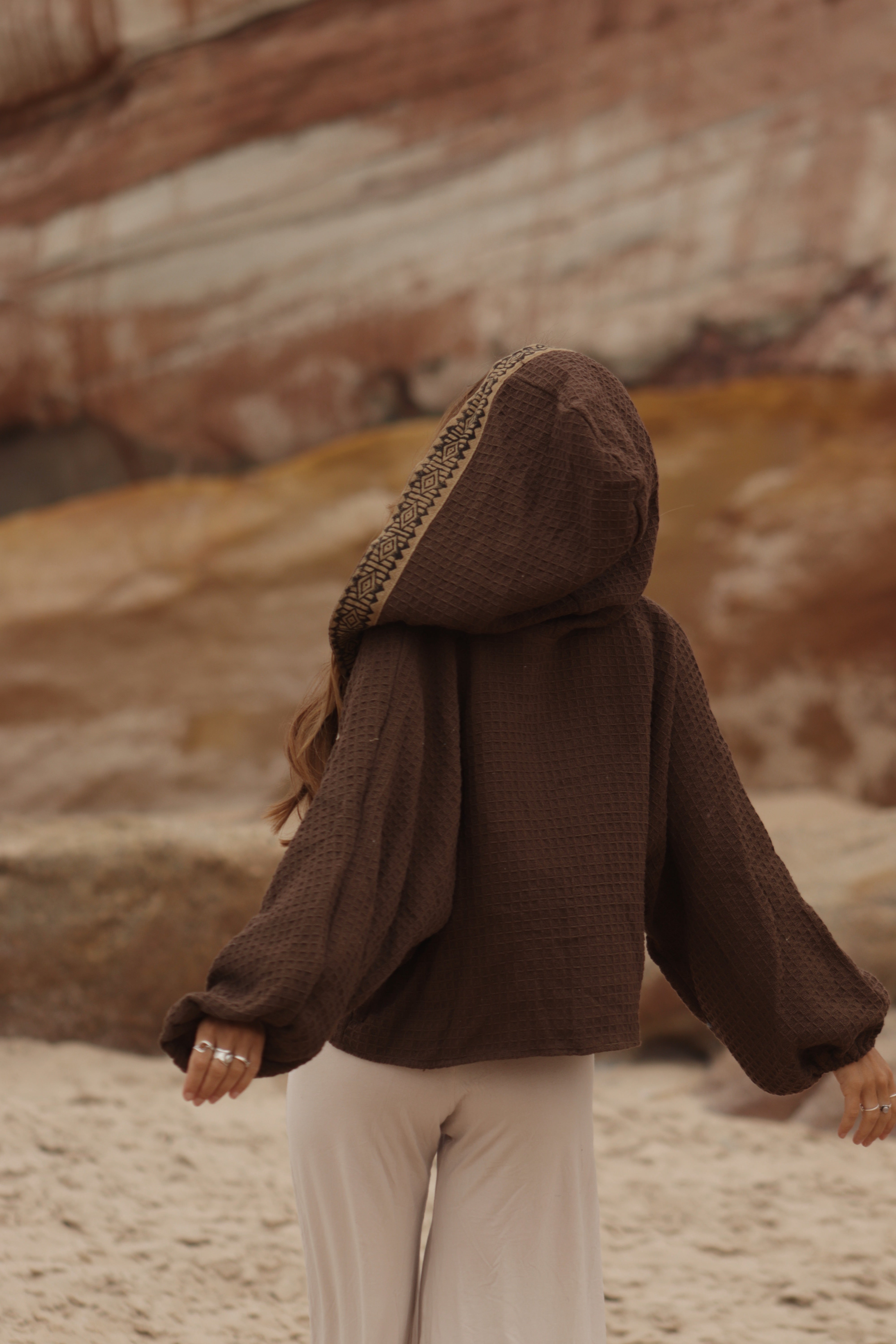 Hooded Cotton Cardigan - Chocolate Brown