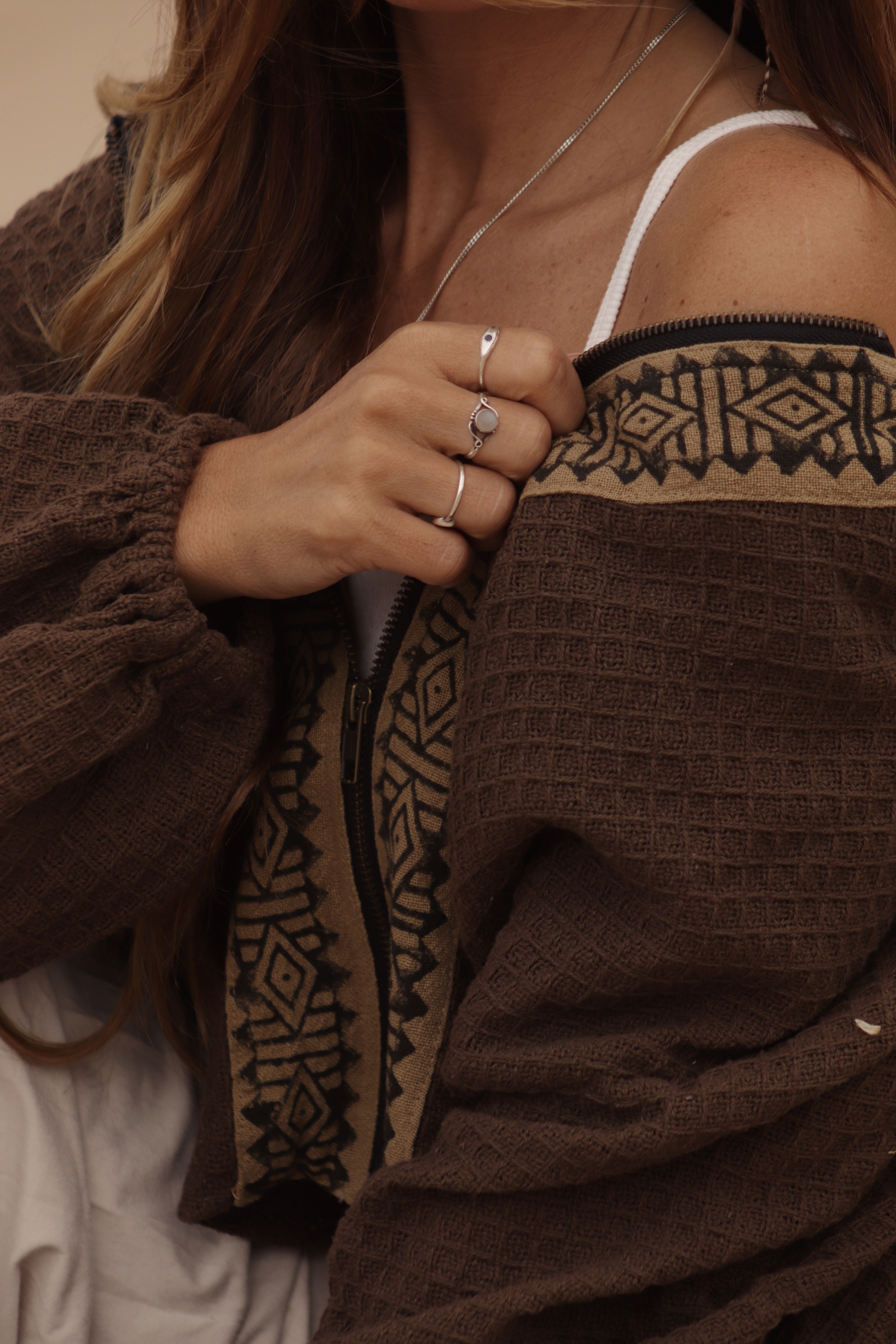 Hooded Cotton Cardigan - Chocolate Brown