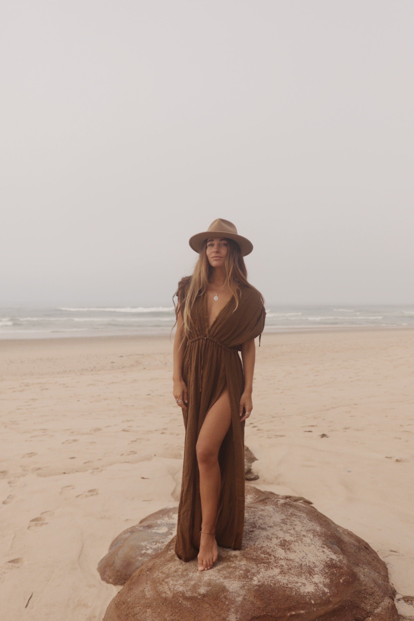 Boho Cotton Gauze Maxi Dress - Earth Brown