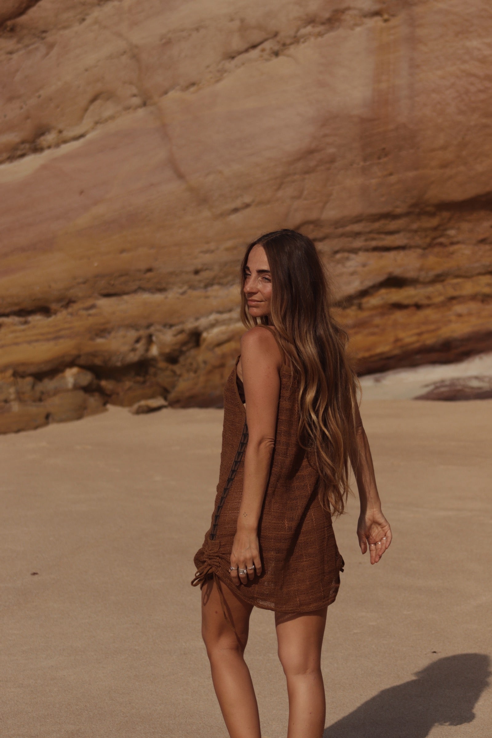 Tribal Net Dress - Earth Brown