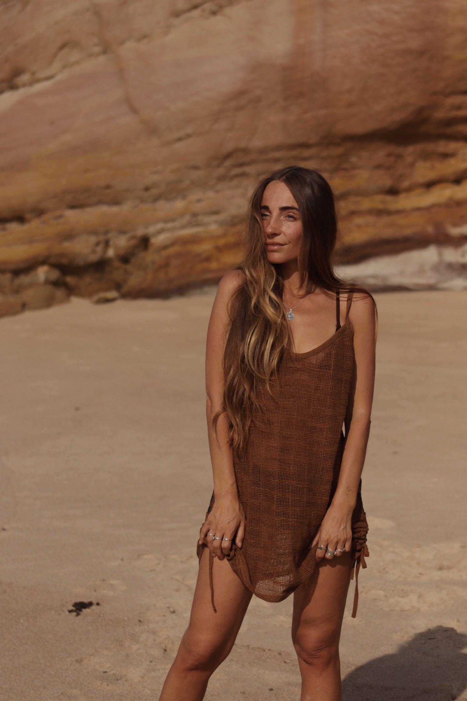 Tribal Net Dress - Earth Brown