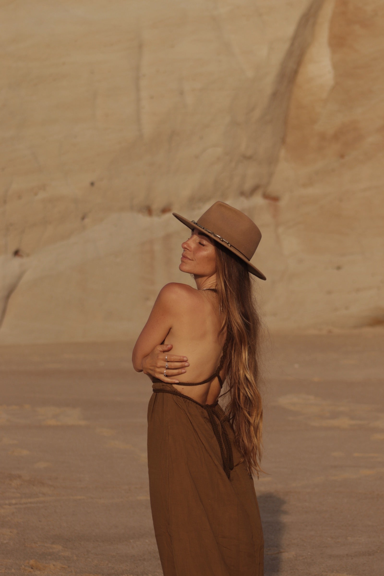 Long Cotton Gauze Dress - Earthy Brown