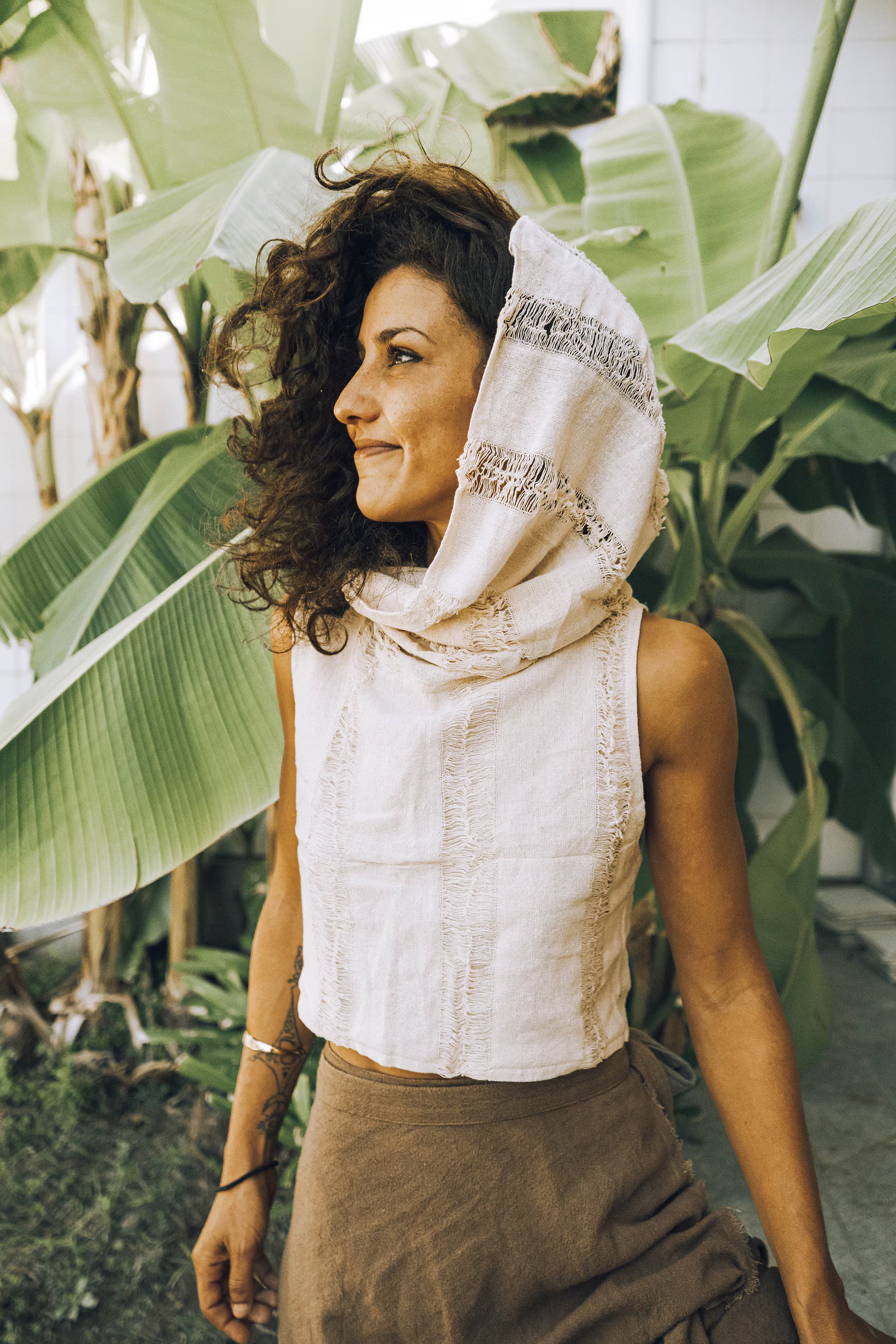 Hooded Boho Top - Natural Ivory